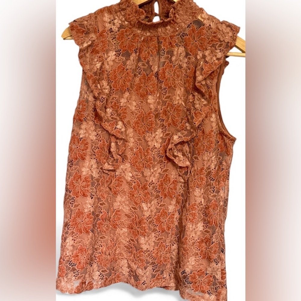 NWT CABLE & GAUGE WOMAN BEAUTIFUL SHIMMER PINK/MAUVE FLORAL BOHO BLOUSE MEDIUM